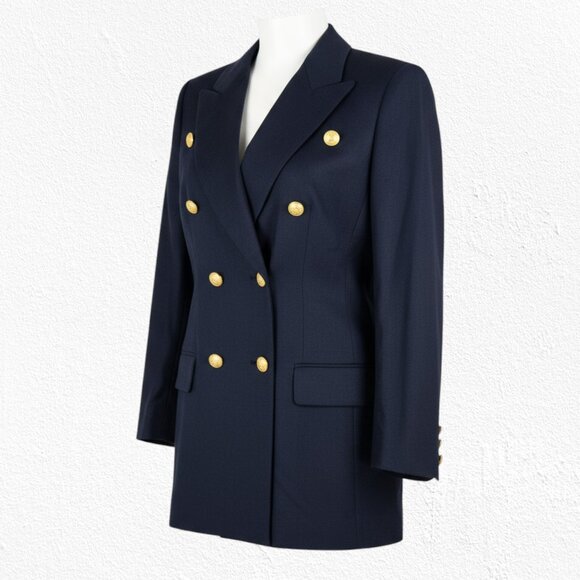 1990s Vintage Navy Military Style Deadstock Double Breasted Wool Blazer Size 6 - Picture 1 of 10